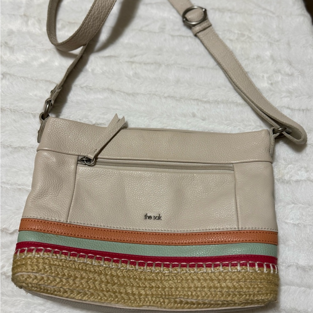 The Sak Beige Crossbody Bag with Multicolor Stripes